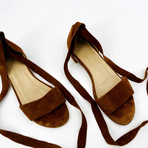 Stuart Weitzman Suede Brown Wrap Sandal Flats - Picture 8 of 8